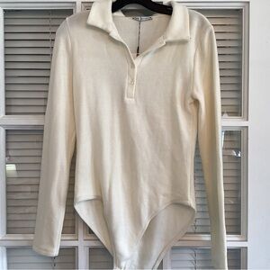Zara Cream Long-Sleeve Polo Bodysuit